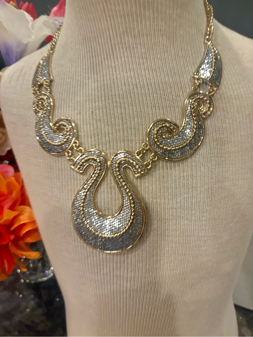 Elegant Gold and Silver Glitter Bib Necklace